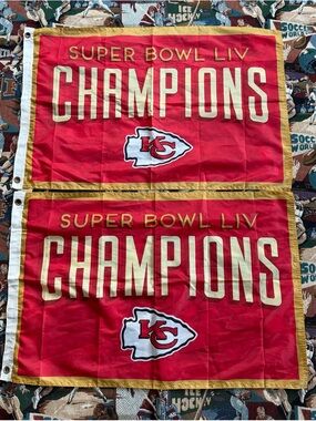 Two NFL Kansas City Chiefs Super Bowl Championship Flags